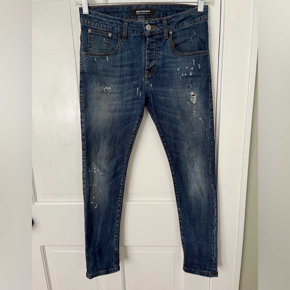 Takeshy Kurosawa Distressed Paint Splattered Jeans Button Fly Mens 32 Stretch